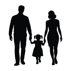 Silhouette of Happy Family Walking Hand in Hand