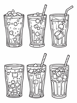 drink glass ice line art artistic cold beverage design.eps