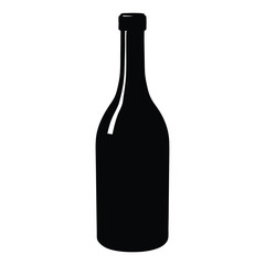 red wine bottle vector silhouette icon, black and white illustration of drinks.