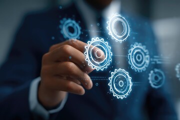 Business leader reviewing optimization cycles digital business process automation and strategic planning methodology