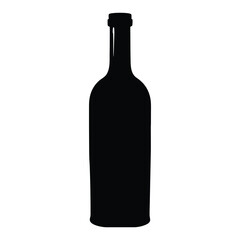 red wine bottle vector silhouette icon, black and white illustration of drinks.