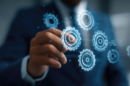Business leader reviewing optimization cycles digital business process automation and strategic planning methodology