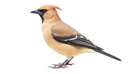 Fototapeta premium Waxwing bird, orange and brown feathers, black beak and wings, isolated on transparent background, png