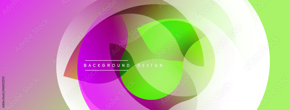 Poster Abstract colorful layers create dynamic visual effect. Gradient transitions blend purple, green, white hues. Modern design element.