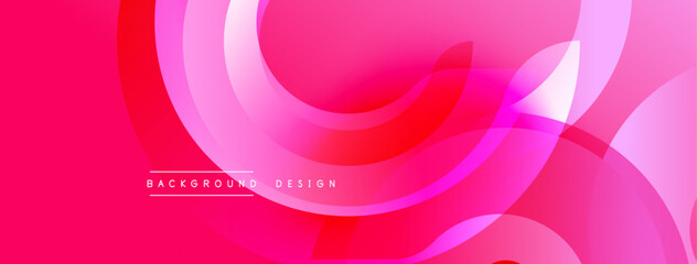 Dynamic pink design features layered circles, gradients. Modern aesthetic suitable for backgrounds, presentations. Text reads background design.