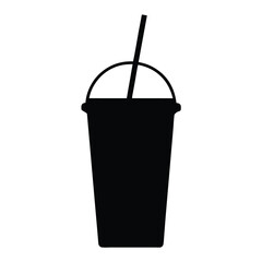 smoothie with straw vector silhouette icon, black and white illustration of drinks.