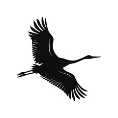 Elegant Silhouette of a Flying Crane Bird with Outstretched Wings. Nature and Wildlife Art for Stock Illustrations and Graphics