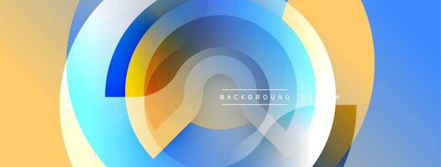 Fototapeta premium Abstract circles overlap, creating vibrant blue, orange gradients. Modern design suggests fluidity, movement, digital art aesthetic.