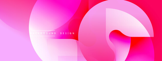 Abstract pink, purple gradients. Overlapping shapes create dynamic visual effect. Modern design elements present.