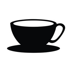 tea cup with saucer vector silhouette icon, black and white illustration of drinks.