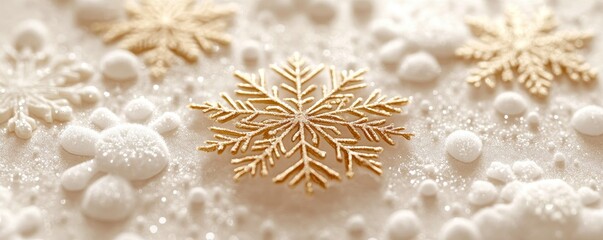 elegant holiday invitation card with intricate gold lettering and embossed snowflake designs on textured ivory paper, Generative AI