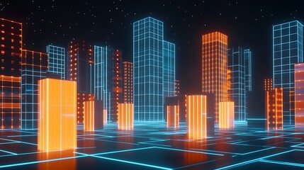 Obraz premium Futuristic city glowing with neon light