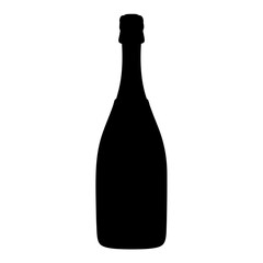 champagne bottle vector silhouette icon, black and white illustration of drinks.