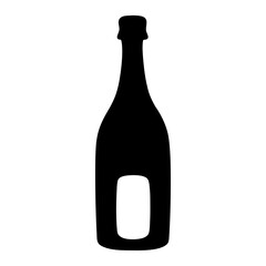 champagne bottle vector silhouette icon, black and white illustration of drinks.