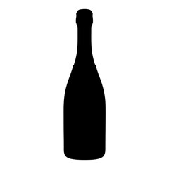 champagne bottle vector silhouette icon, black and white illustration of drinks.