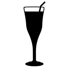 cocktail glass vector silhouette icon, black and white illustration of drinks.