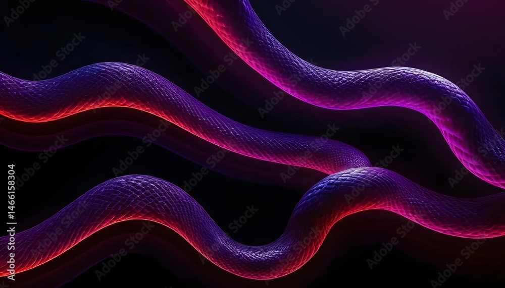 Poster abstract rendering of textured wavy lines with purple and red gradient on a dark background