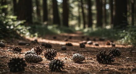 Fototapeta premium Forest Path Scattered with Pine Cones