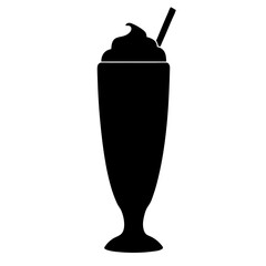 milkshake with whipped cream vector silhouette icon, black and white illustration of drinks.