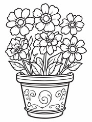 Flower pot line art design with delicate details.eps