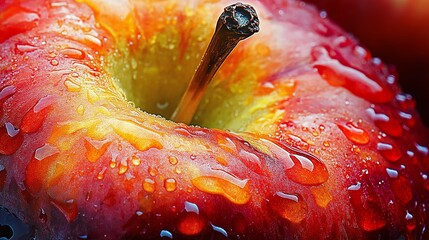 Close-Up of a Fresh Red Apple with Water Droplets on Skin
