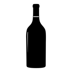 red wine bottle vector silhouette icon, black and white illustration of drinks.
