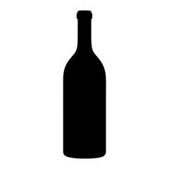 red wine bottle vector silhouette icon, black and white illustration of drinks.