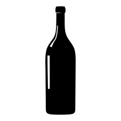 red wine bottle vector silhouette icon, black and white illustration of drinks.