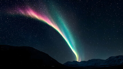 Stunning Aurora Borealis Over Snowy Mountains At Night