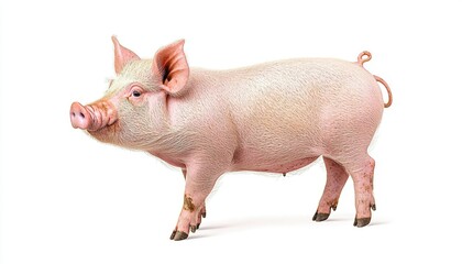 Fototapeta premium Pink Piglet with Speckled Skin on White Background