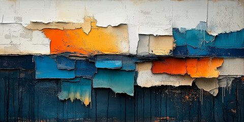 Abstract Graffiti Painting with White, Blue, Brown, and Green Palette – Torn Paper Collage Art