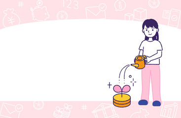 お金を育てる女性フレーム　全身