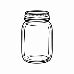 Empty Glass Mason Jar with Metal Lid Line Art Illustration