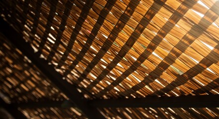 Sunlight Through Woven Bamboo Roof Texture