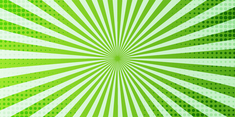 Obraz premium Green Gradient Rays Starburst Background with Abstract Halftone Patterns