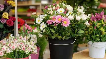 Colorful Floral Bouquet Display In Flower Shop