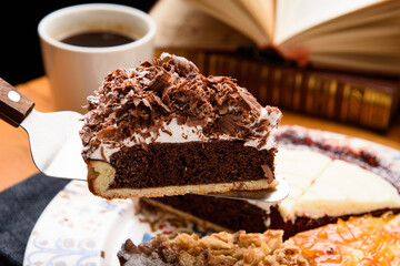 Lift a piece of chocolate pie
