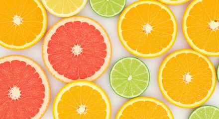 Vibrant Citrus Fruit Slices on White Background