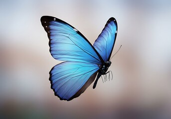 Obraz premium Blue Morpho Butterfly in Flight, Soft Focus Background