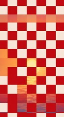 Sunset Hues: Abstract Red & White Checkerboard