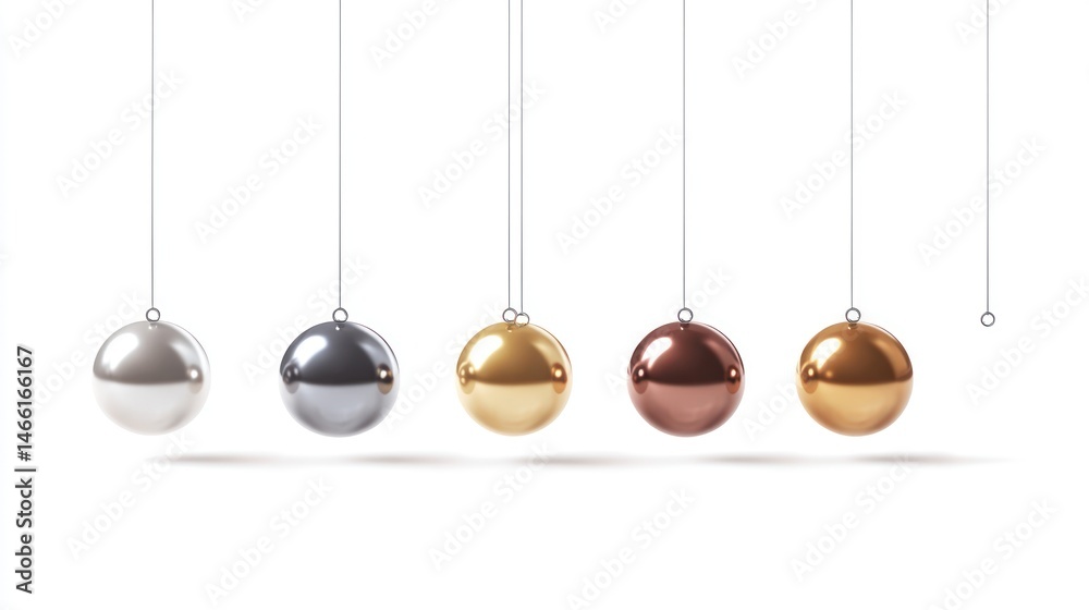 Poster metallic spheres suspended by strings