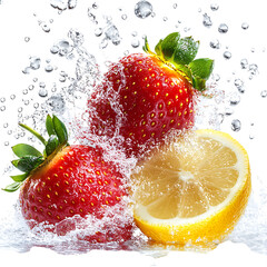 Vivid Icy Delight Energetic Blend of Strawberry and Lemon Water Splash Isolated on Transparent Background