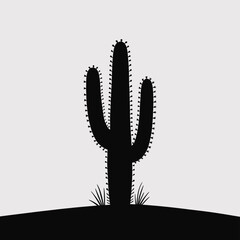 Simple Black Silhouette of a Saguaro Cactus in the Desert