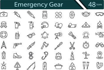 Essential Survival and Emergency Gear Icons for Outdoor and Safety Planning.