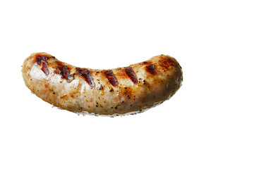 Delicious cooked sausage shows grill marks against a stark black background