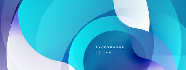 Abstract fluid shapes, vibrant blues, white accents. Modern design, smooth gradients create dynamic composition. Minimalist aesthetic.