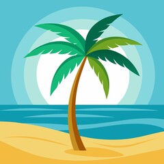High quality palm tree vector with a bright beach backdrop.