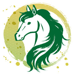 和風午年の年賀素材、筆で描いた馬のイラストデザイン