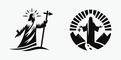 Fototapeta premium The Jesus Guiding Lost. Christian Art Nativity Crucifix Divine Salvation. Christs direction for wandering souls shepherd leads toward salvation.