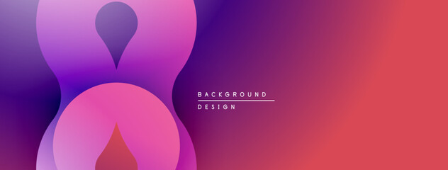 Abstract gradient shapes create vibrant background. Purple, pink hues blend smoothly, offering modern design element.